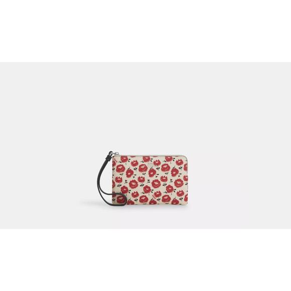 Coach Corner Zip Wristlet With Floral Print In Canvas/Silver/Chalk Multi CBP21 - Picture 3 of 6